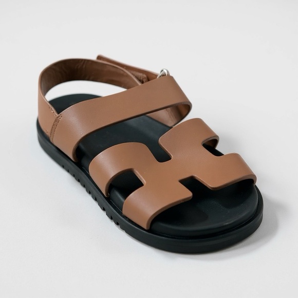 HERMS BROWN LOGO FLATS SHOES RUBBER SOLES NEW 8